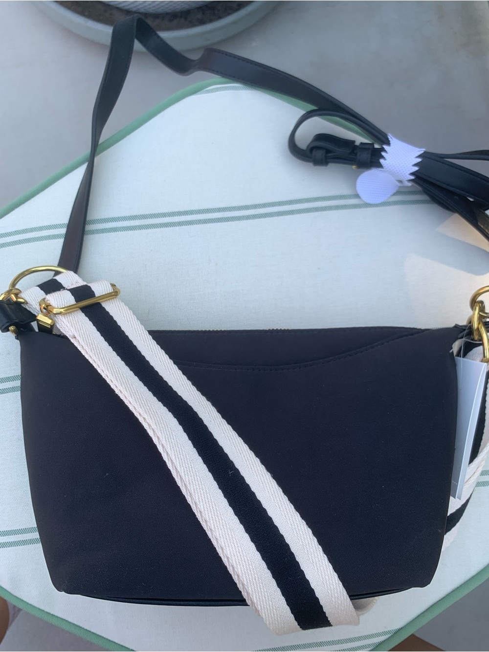 NWT Free Asembly Black Crossbody handbag with Striped Strap - Picture 2 of 10